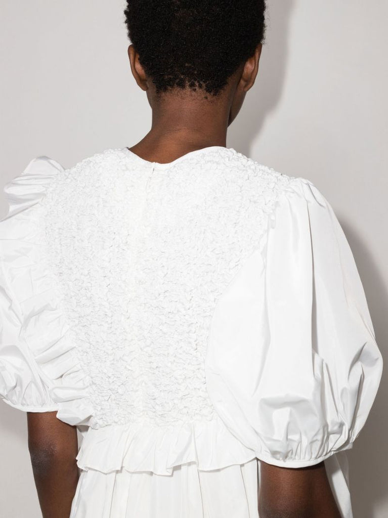 White Carlotta Asymmetric Ruffled Blouse