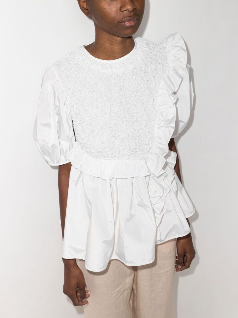 White Carlotta Asymmetric Ruffled Blouse