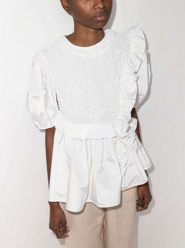 White Carlotta Asymmetric Ruffled Blouse