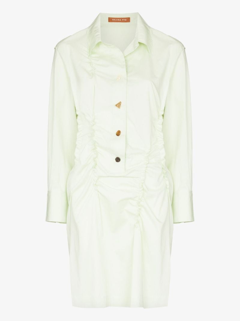 Green Kimora Organic Cotton Ruched Mini Dress