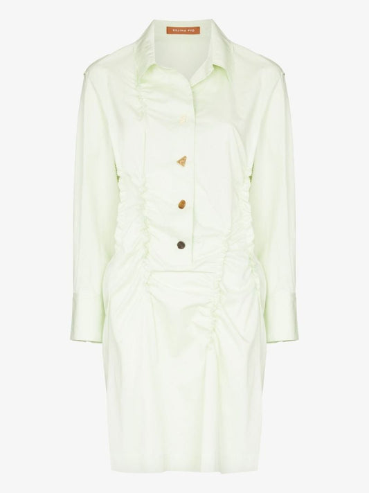 Green Kimora Organic Cotton Ruched Mini Dress