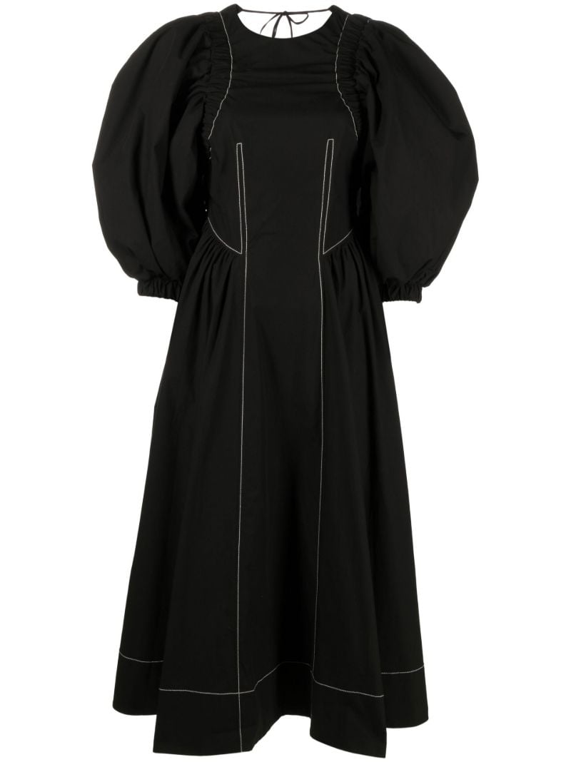 Black Etta Puff Sleeve Open-back Midi Dress