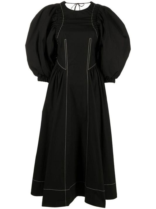 Black Etta Puff Sleeve Open-back Midi Dress