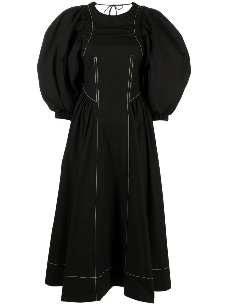Black Etta Puff Sleeve Open-back Midi Dress