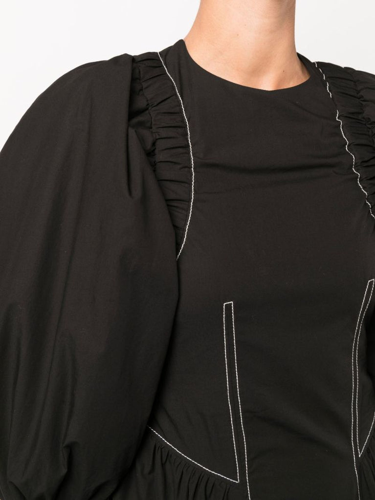Black Etta Puff Sleeve Open-back Midi Dress