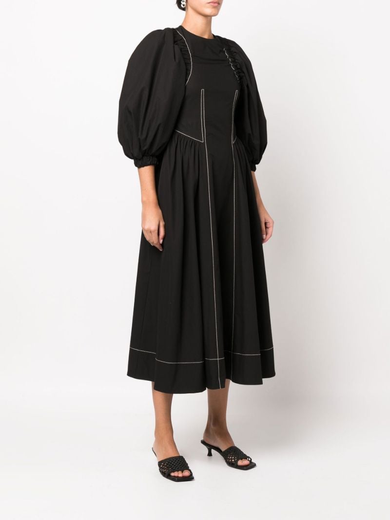 Black Etta Puff Sleeve Open-back Midi Dress