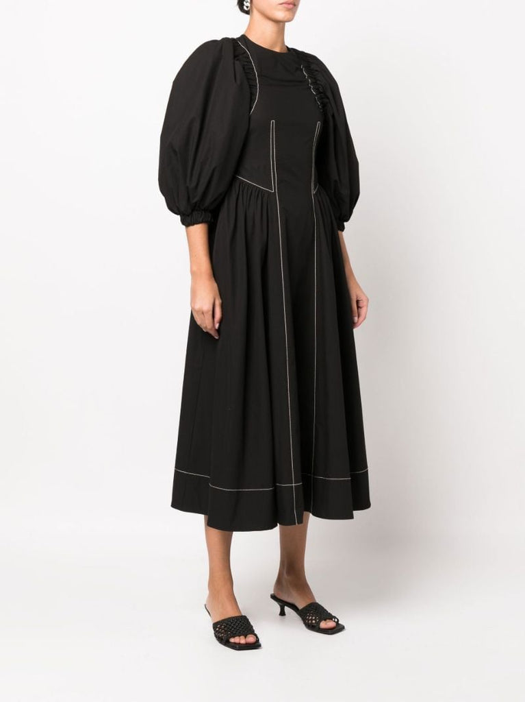 Black Etta Puff Sleeve Open-back Midi Dress