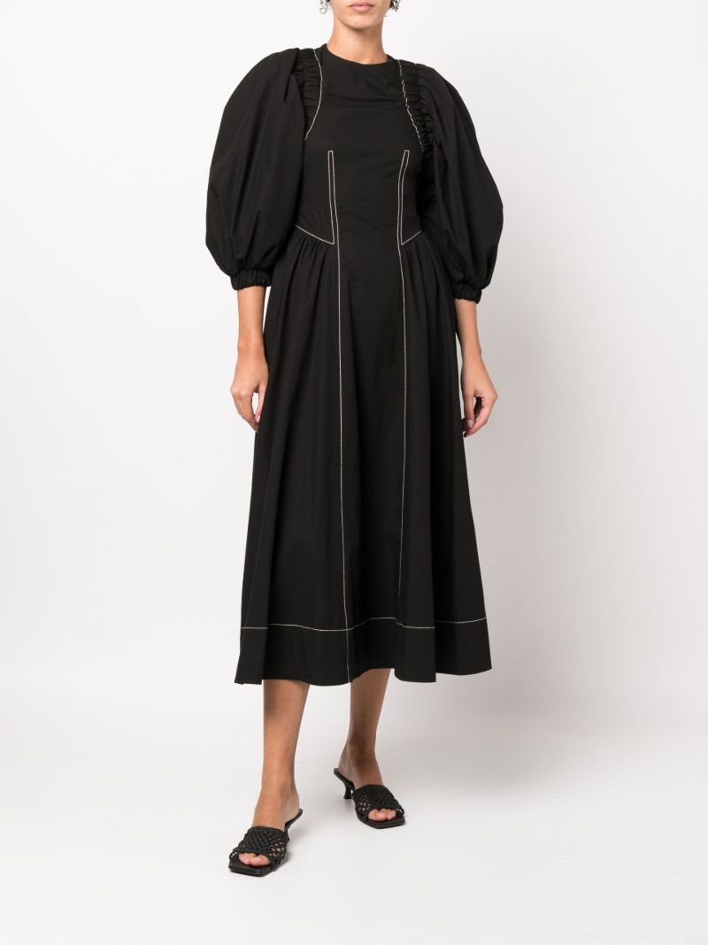 Black Etta Puff Sleeve Open-back Midi Dress