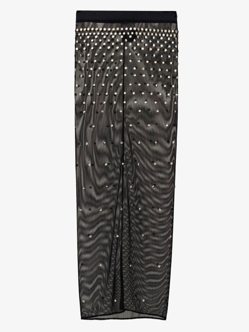Black Crystal Mesh Midi Skirt
