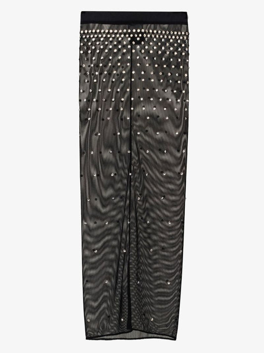 Black Crystal Mesh Midi Skirt