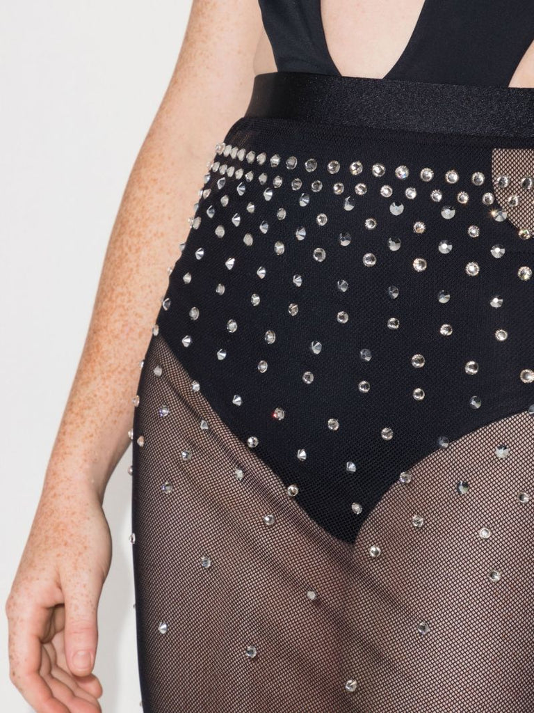Black Crystal Mesh Midi Skirt