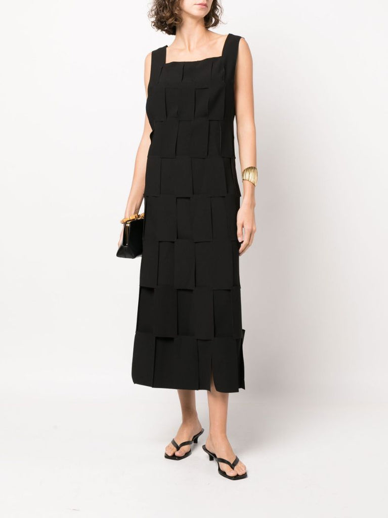 Black Rectangle Double Layered Midi Dress