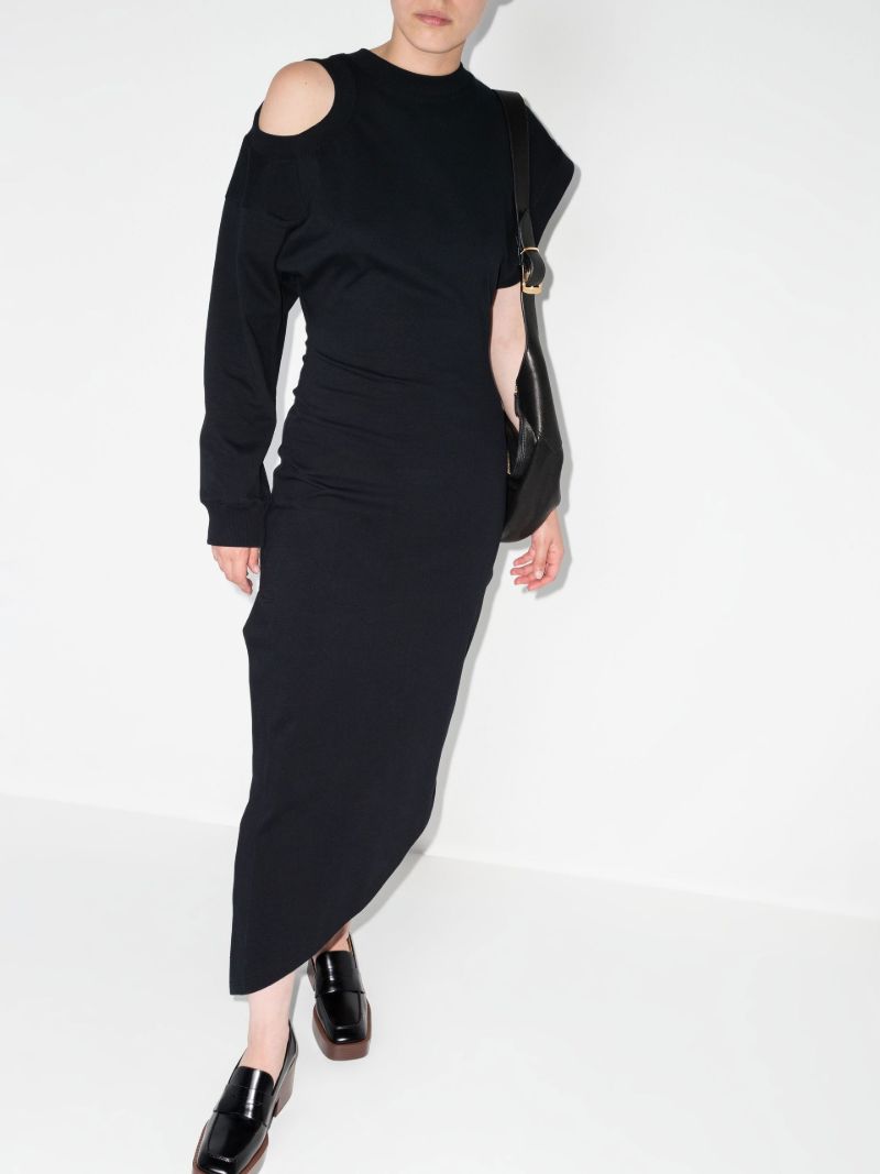 Black Asymmetric Shoulder Cutout Organic Cotton Dress