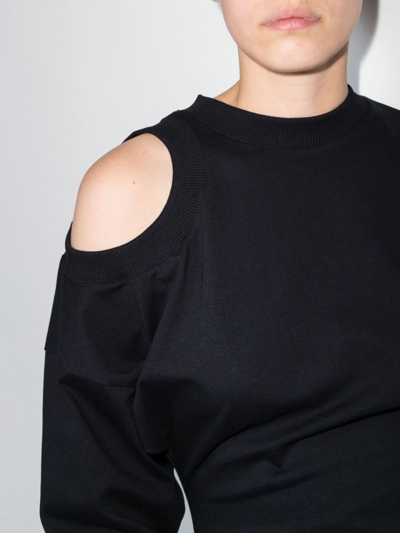 Black Asymmetric Shoulder Cutout Organic Cotton Dress