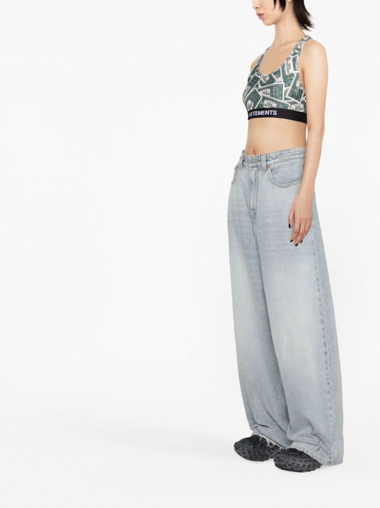 Green Money Print Crop Top