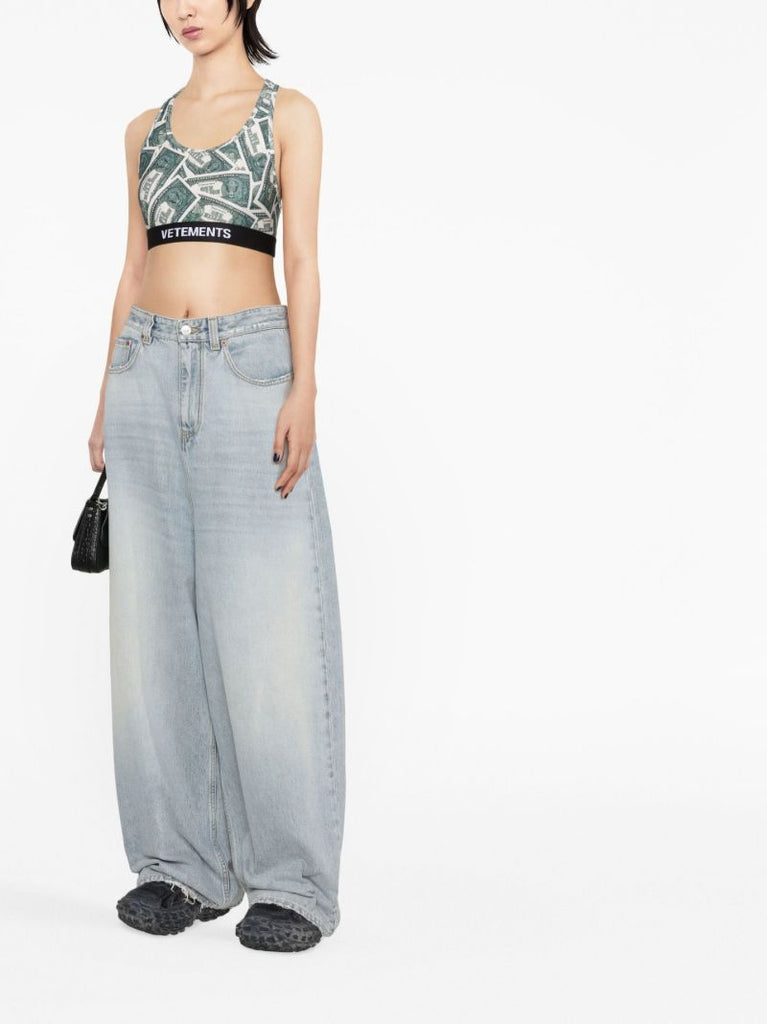 Green Money Print Crop Top