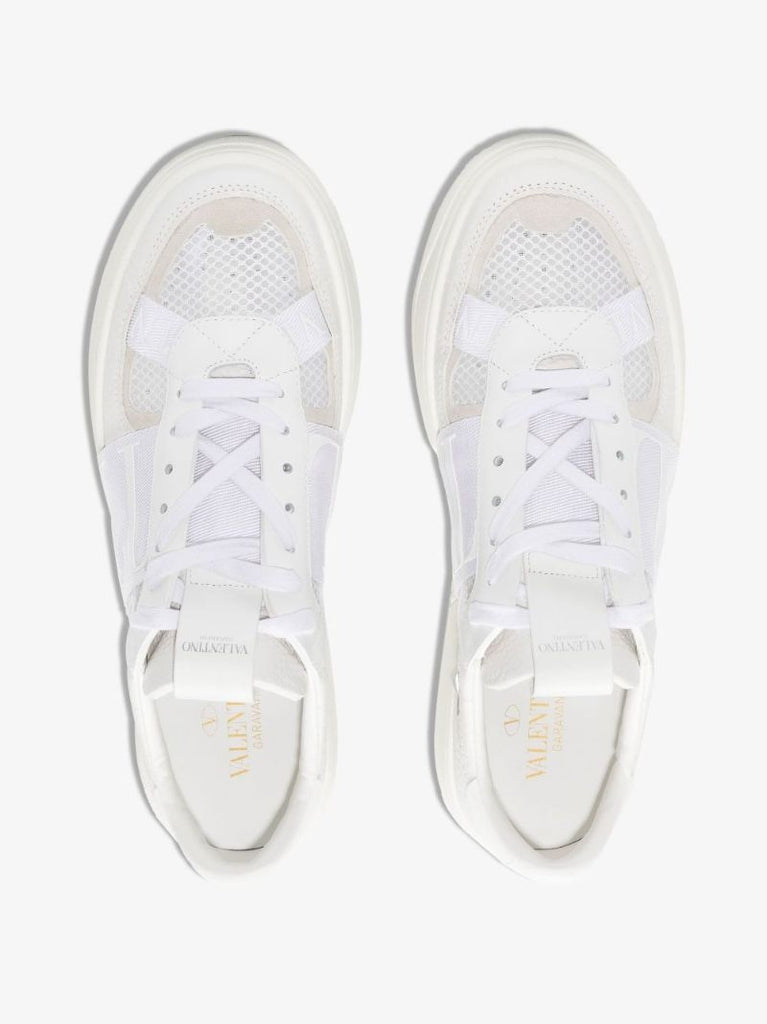 White Vl7n Leather and Mesh Sneakers
