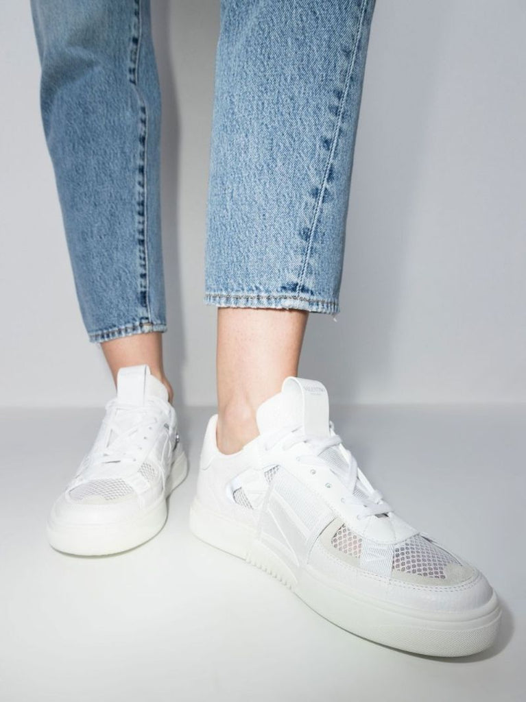 White Vl7n Leather and Mesh Sneakers