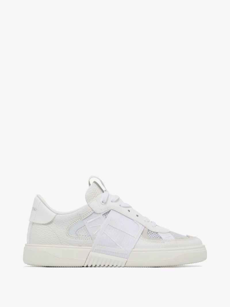 White Vl7n Leather and Mesh Sneakers