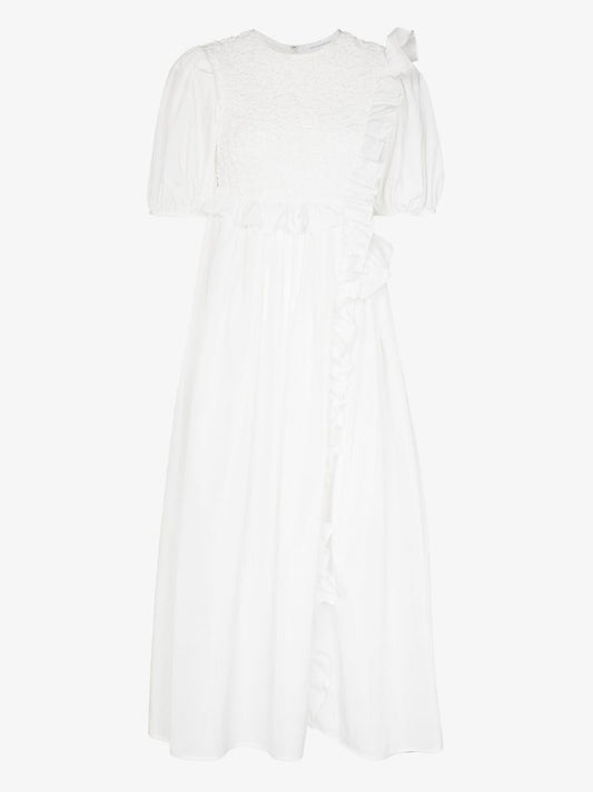 White Chloe Ruffled Midi Dress
