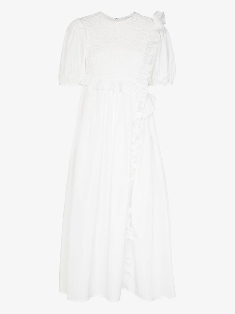 White Chloe Ruffled Midi Dress