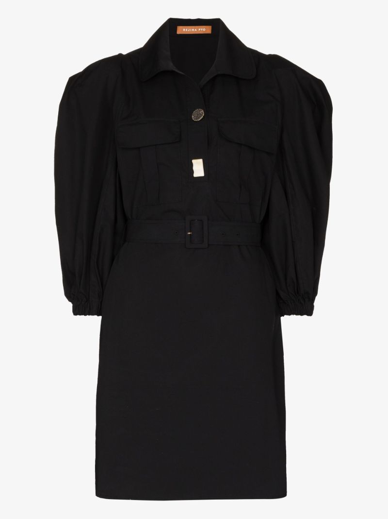Black Paola Belted Organic Cotton Mini Dress