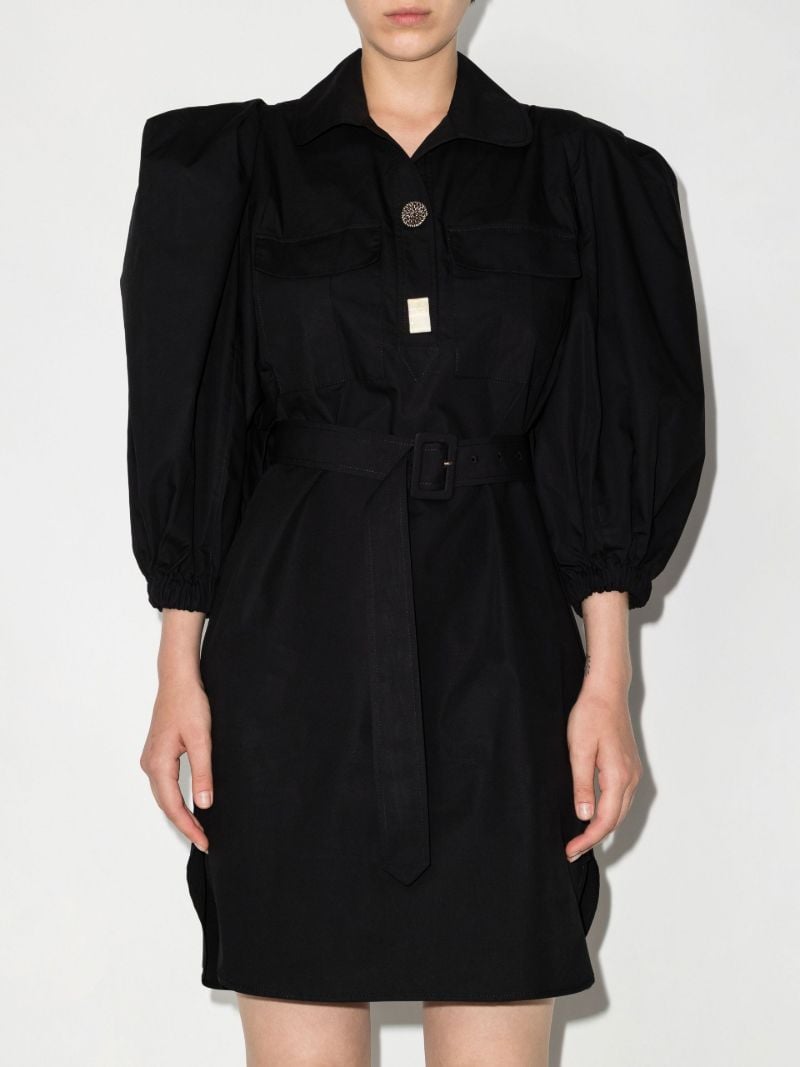 Black Paola Belted Organic Cotton Mini Dress