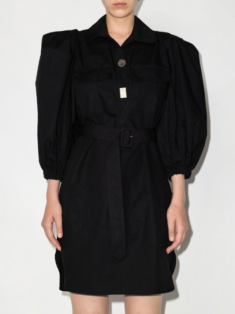 Black Paola Belted Organic Cotton Mini Dress