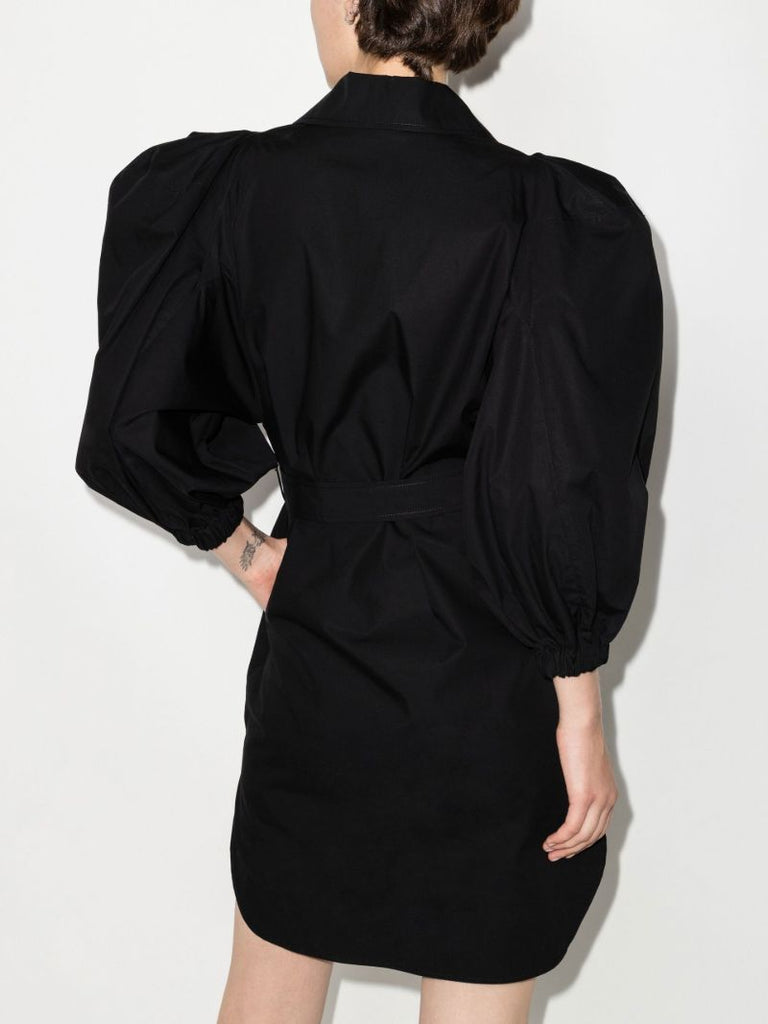 Black Paola Belted Organic Cotton Mini Dress