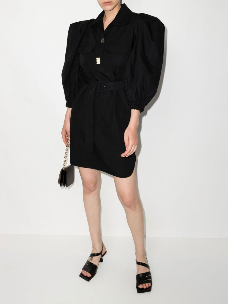 Black Paola Belted Organic Cotton Mini Dress