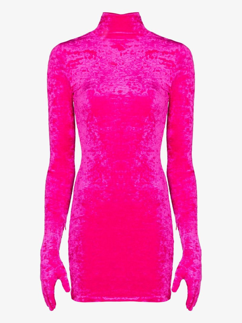Glove Sleeve Velvet Mini Dress