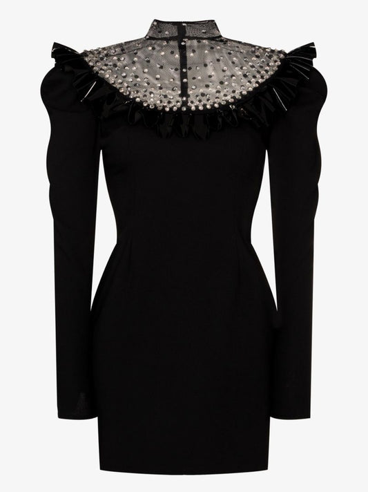 Embellished Wool Mini Dress