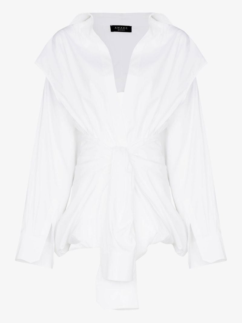 White Tie Front Cotton Poplin Shirt