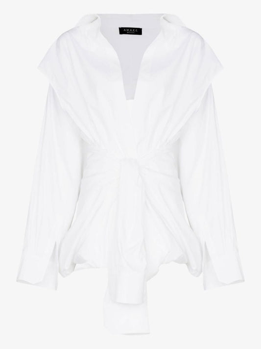 White Tie Front Cotton Poplin Shirt