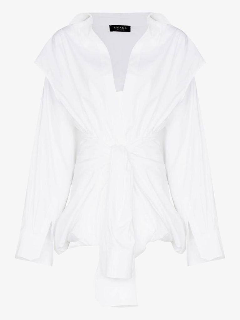 White Tie Front Cotton Poplin Shirt