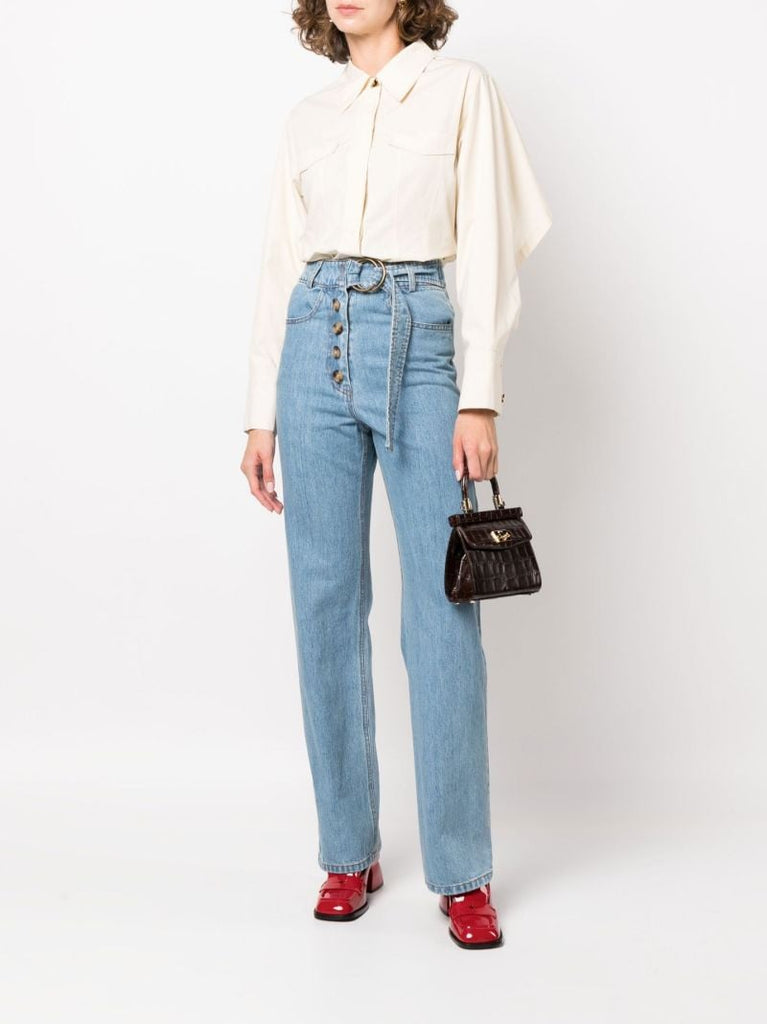Blue Emily Belted Wide Leg Jeans
