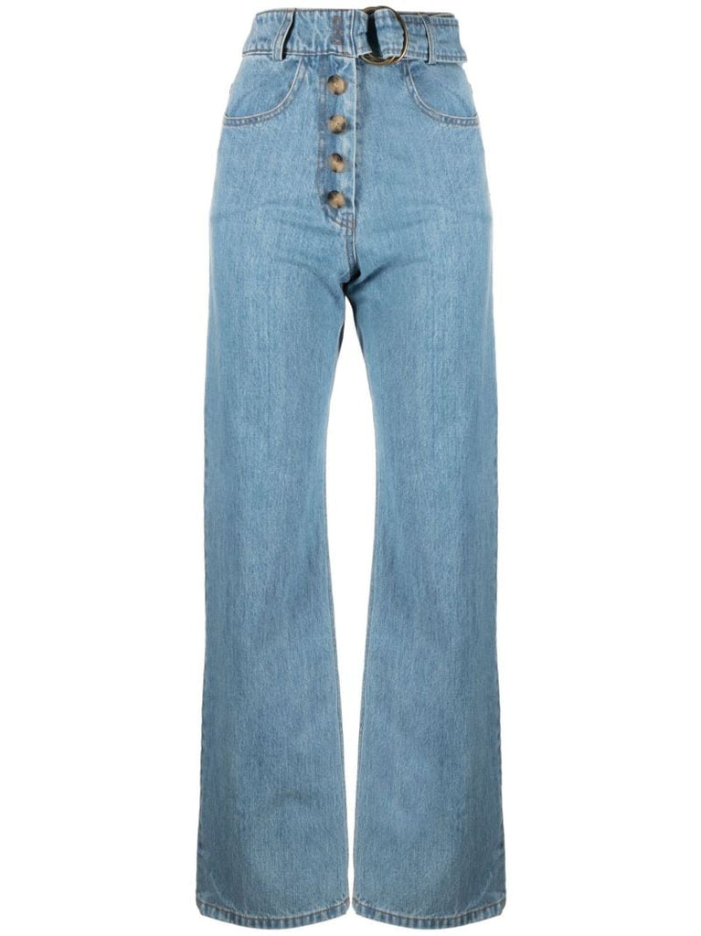 Blue Emily Belted Wide Leg Jeans