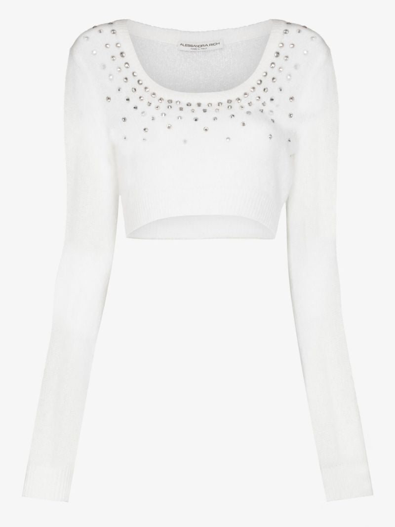 Crystal Embellished Cropped Knitted Sweater