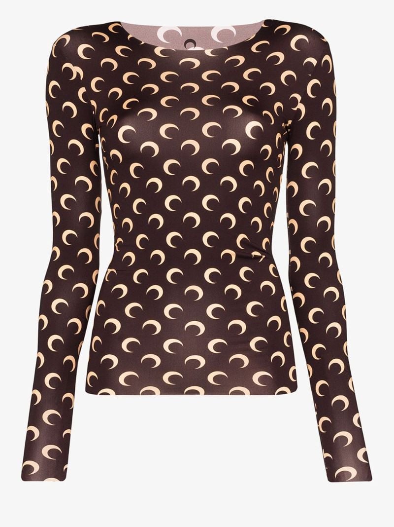Brown Crescent Moon Print Top