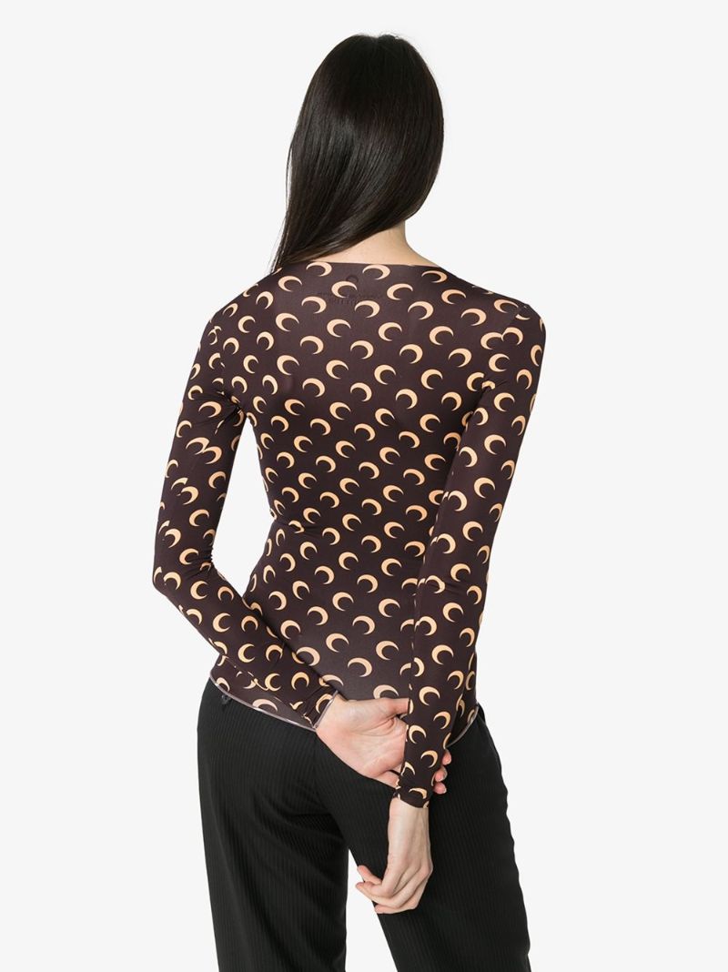 Brown Crescent Moon Print Top