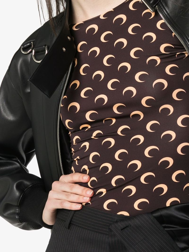 Brown Crescent Moon Print Top