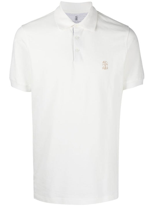 White Logo Cotton Polo Shirt
