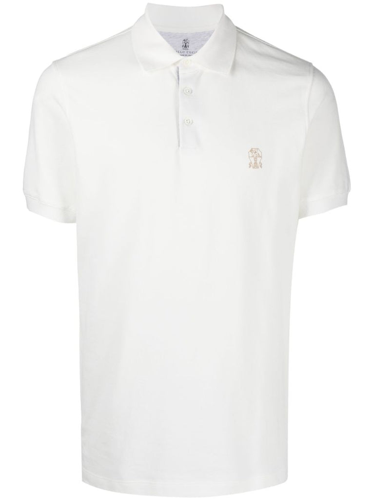 White Logo Cotton Polo Shirt