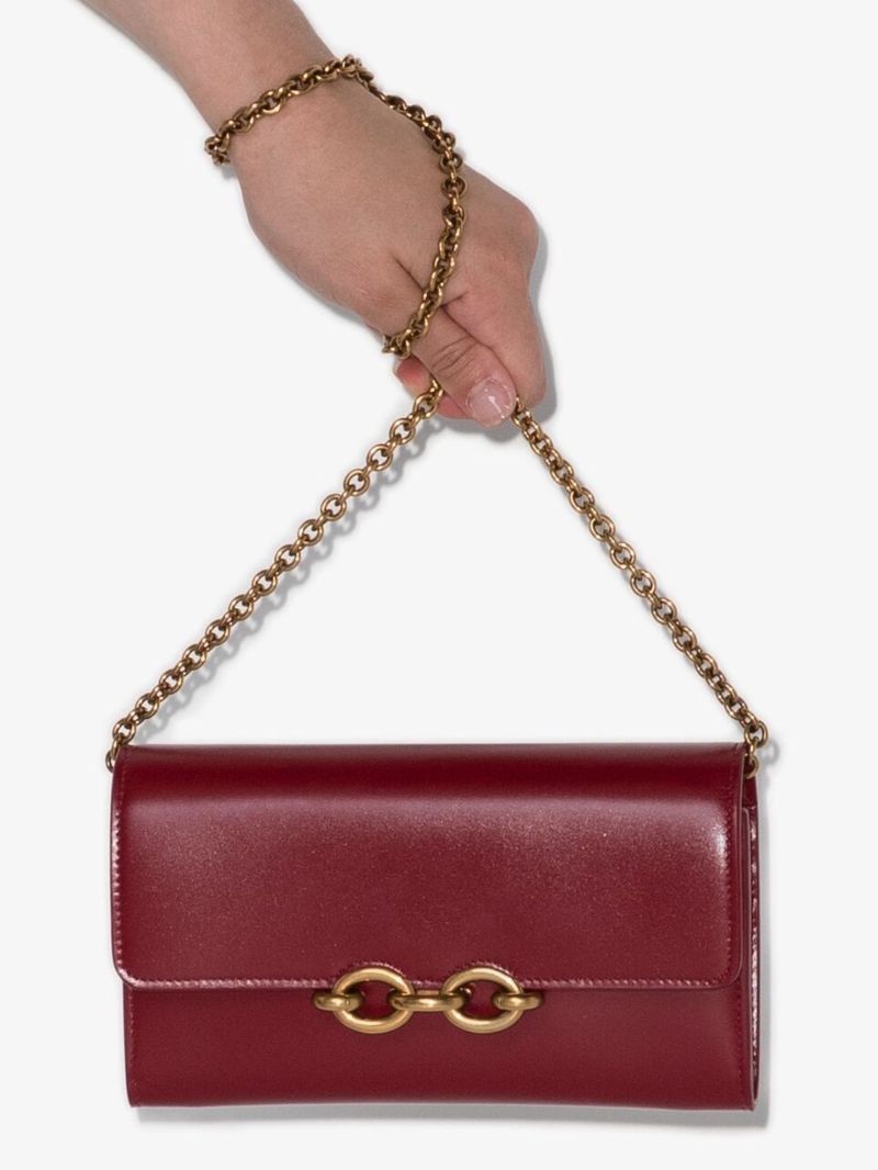 Red Le Maillon Leather Wallet on Chain