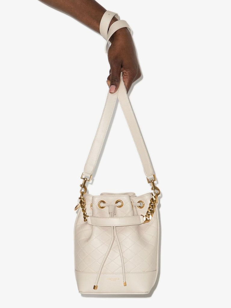 Neutral Emmanuelle Quilted Leather Bucket Bag