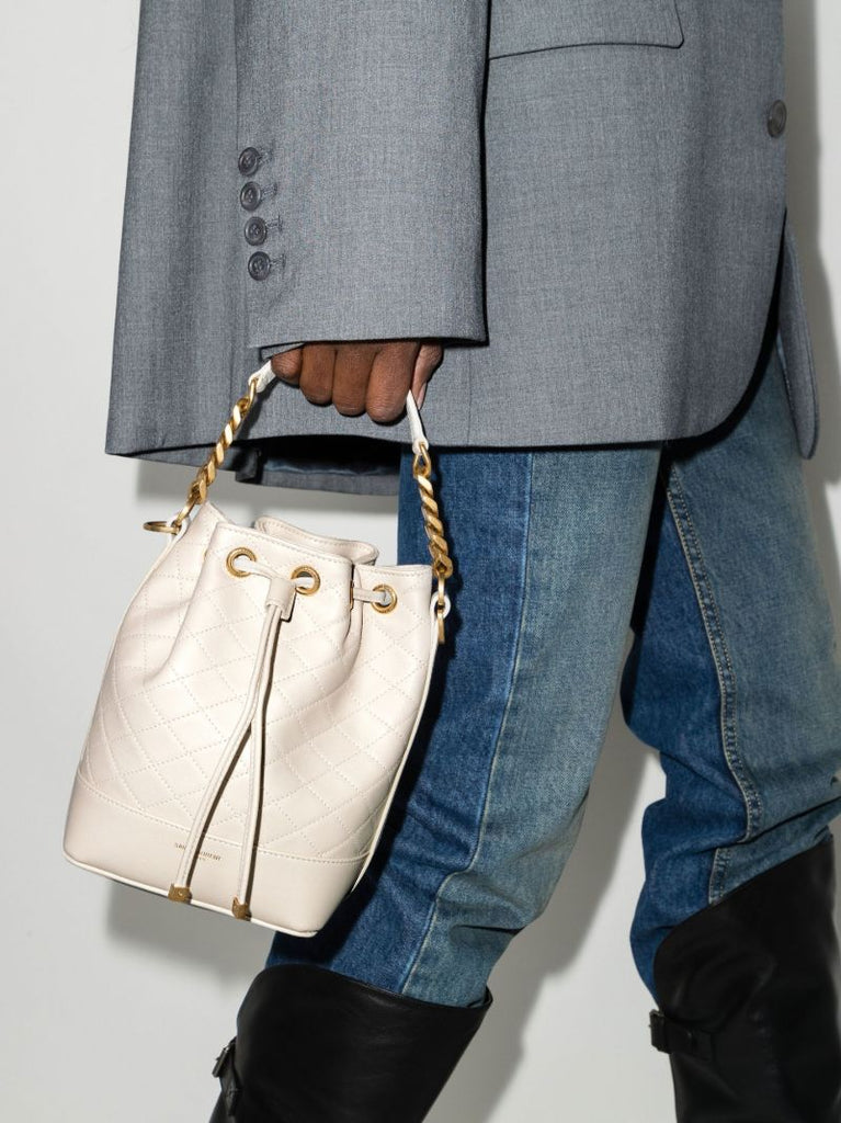 Neutral Emmanuelle Quilted Leather Bucket Bag