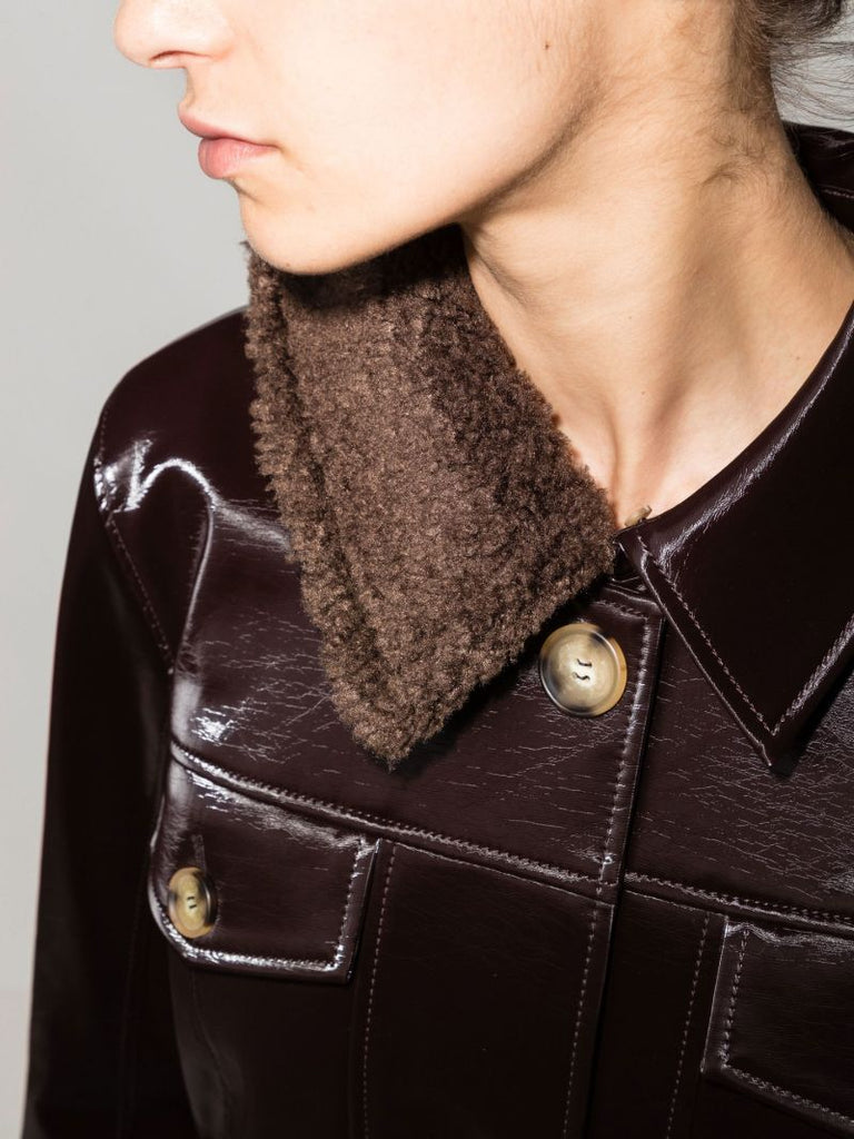 Purple Hana Single-breasted Vegan Leather Coat
