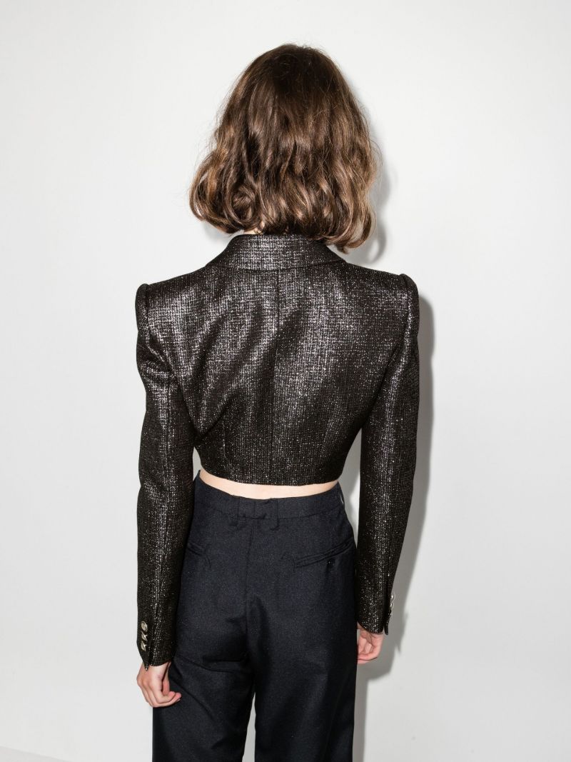 Black Metallic Tweed Cropped Jacket