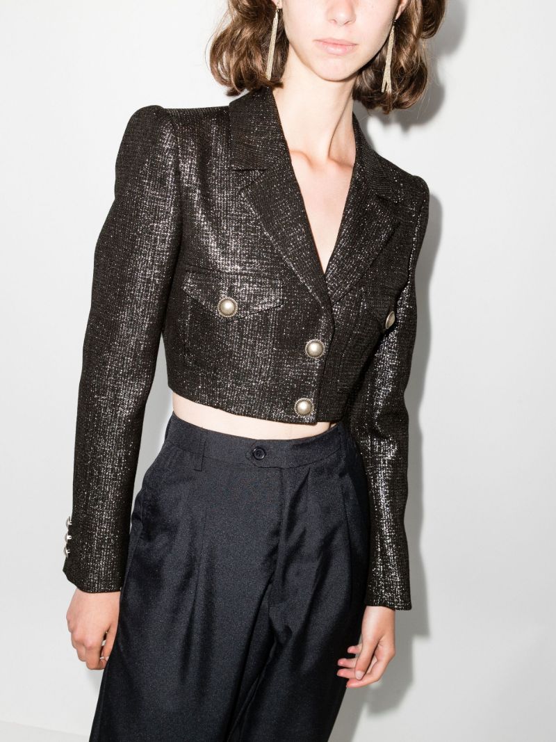 Black Metallic Tweed Cropped Jacket