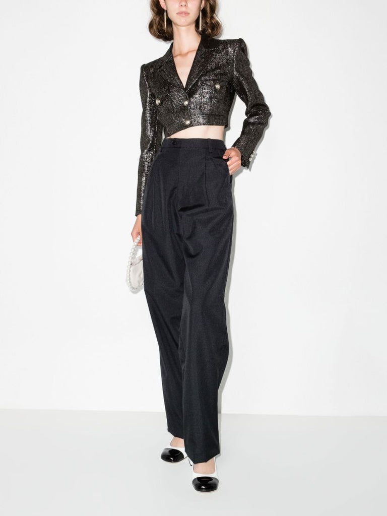Black Metallic Tweed Cropped Jacket